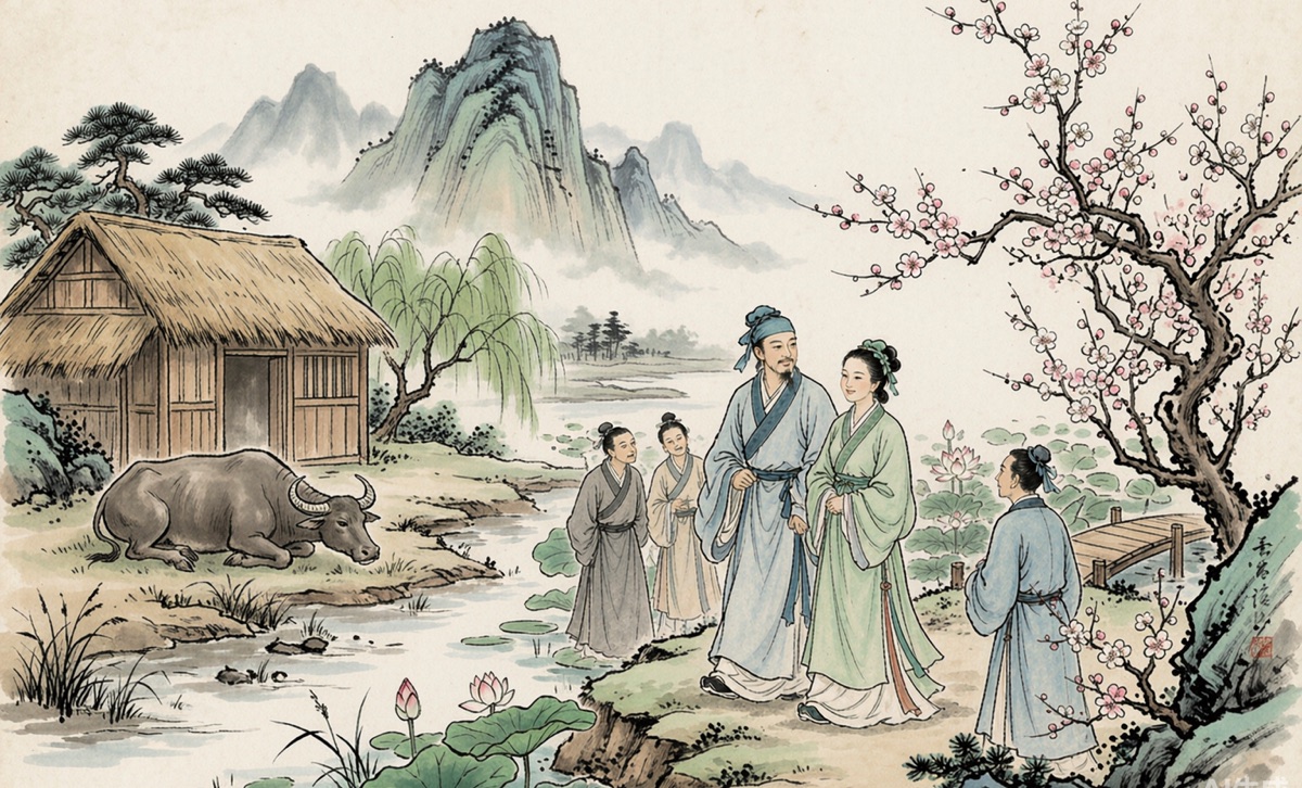 杜少卿故事插图：携妻同游清凉山