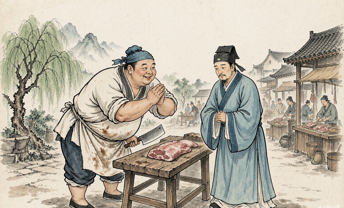 胡屠户故事插图：肉案前对举人前倨后恭