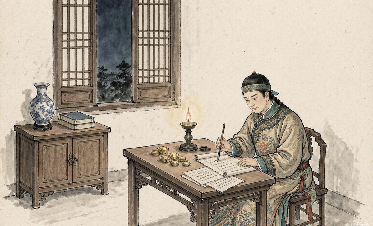 匡超人故事插图：省城灯下变质堕落伪造文书