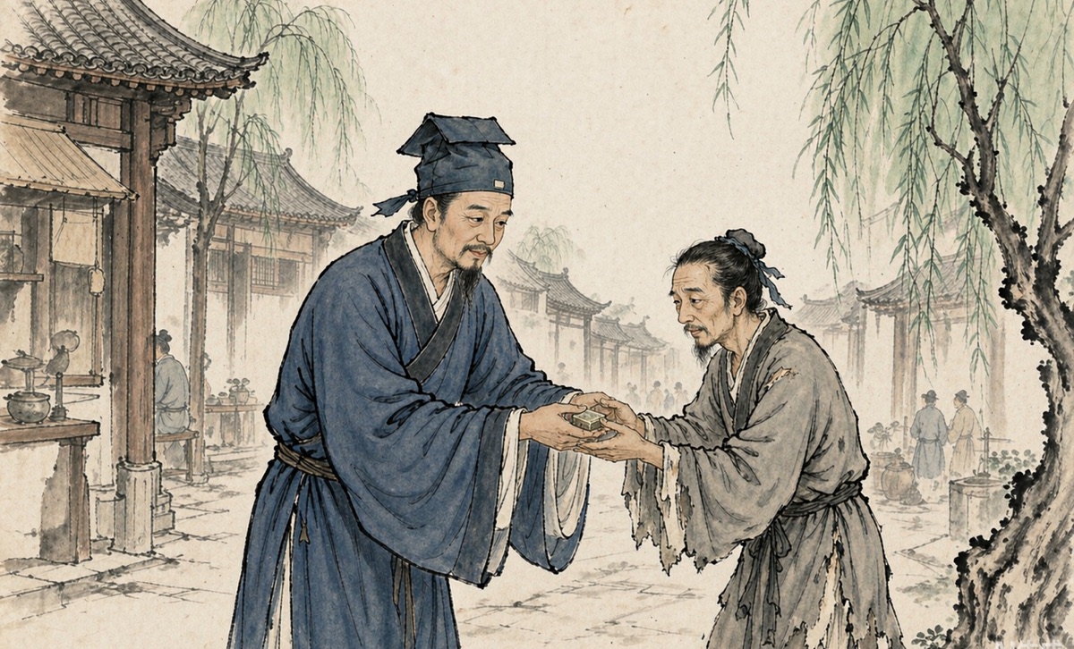 马二先生故事插图：杭州街头倾囊相助落魄书生