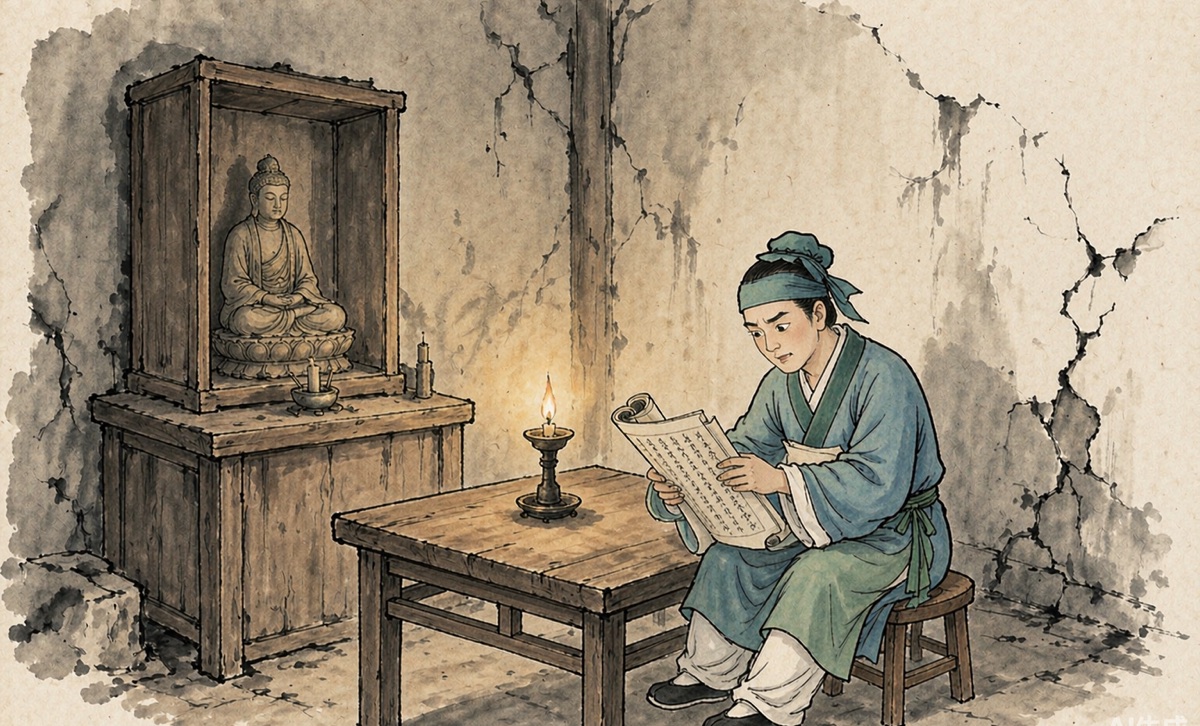 牛浦郎故事插图：庵中冒占牛布衣诗稿